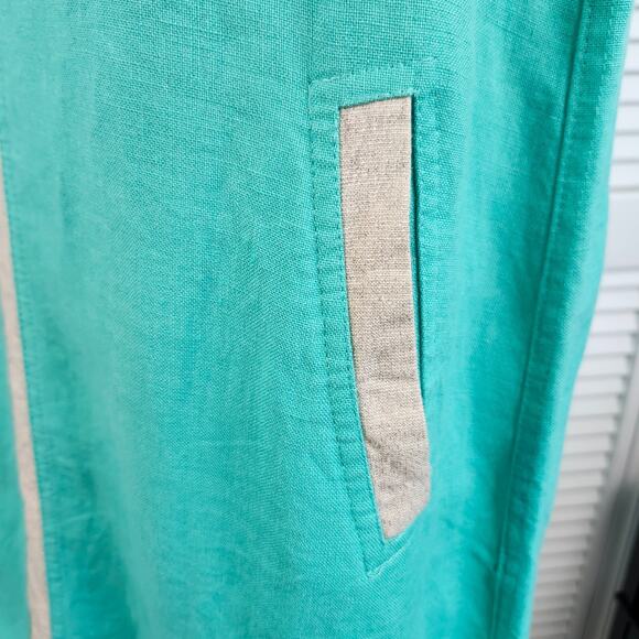 iLinen lifestyle 100% Linen Sheath Dress Large Mint Leaf Metallic Stripe $278 - Picture 4 of 8